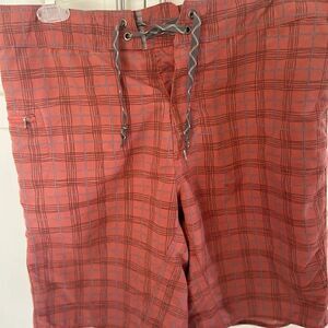Patagonia Boardshorts Nylon Size 34 Burnt Orange Gray Plaid Wavefarer  Mens‎